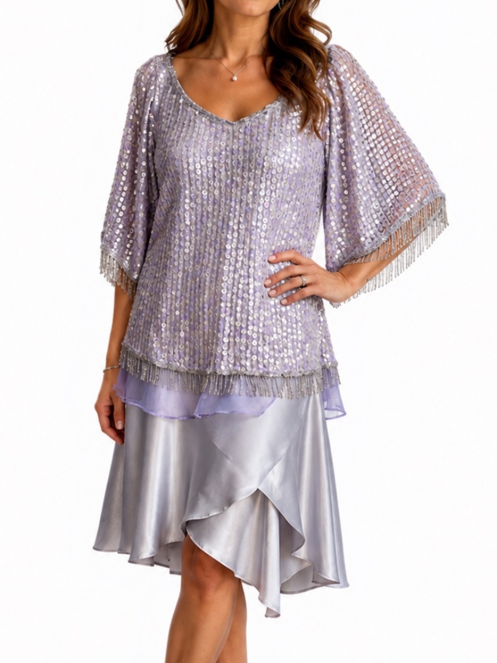 Andrena Meeks Original Lavender Sequin Beaded Cocktail Dress Size M Vintage